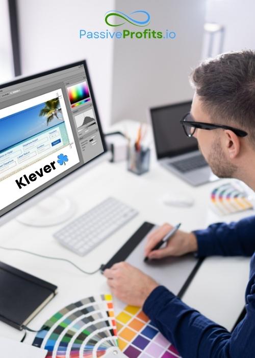 An infographic of a professional graphic designer working on designs at his computer work station.