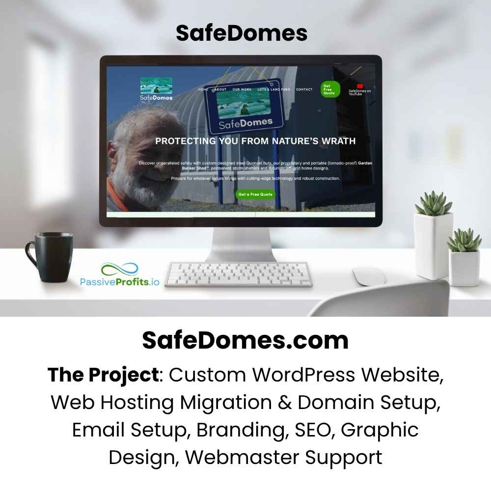 SafeDomes case study custom WordPress website, branding and SEO project.